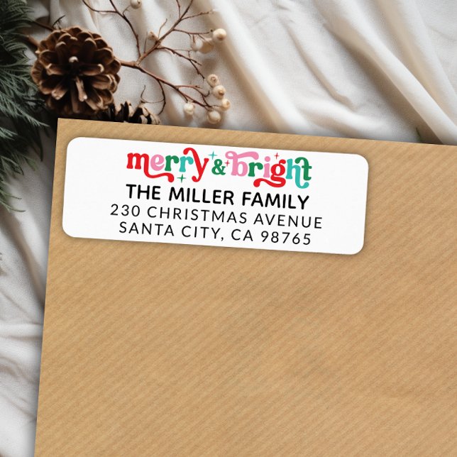 Joyeux et lumineux Noël moderne Adresse de retour (Merry and Bright Modern Christmas Return Address Label)