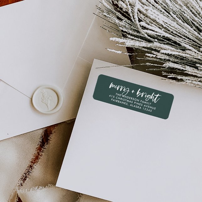 Joyeux et lumineux | Noël vert Boho (Trendy and boho Christmas return address labels)