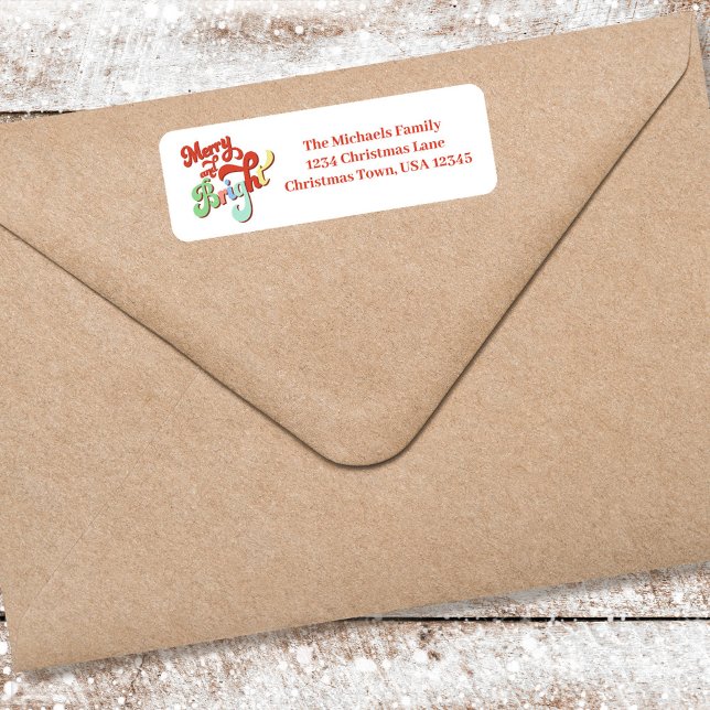 Joyeux et lumineux retour Adresse Noël (Merry and Bright Christmas return address label.)