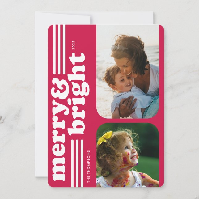 Joyeux et lumineux Retro Magenta Carte photo de va (Devant)