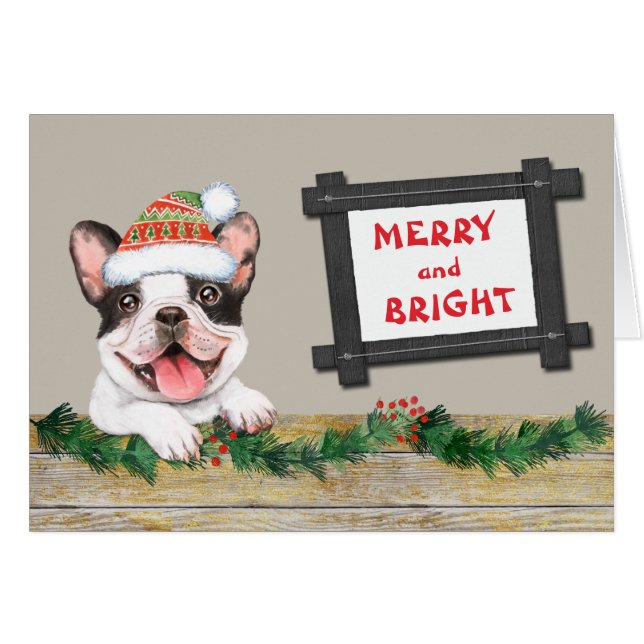 Joyeux et mignon Français Bulldog Noël (Devant horizontal)