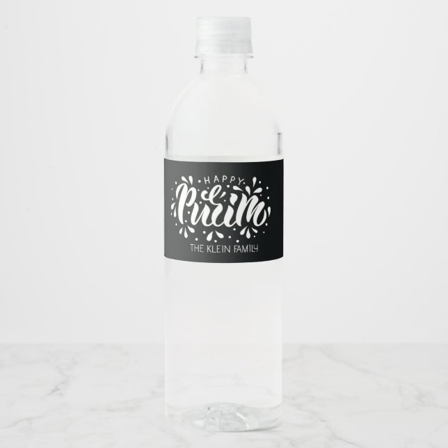 Joyeux Étiquette de bouteille d'eau Purim (Devant)