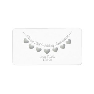 Joyeux étiquettes du coeur d'argent du 25e annive