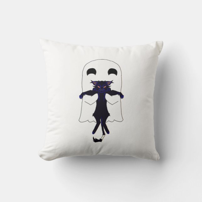 Joyeux Fantôme et oreiller à lancer de chat noir (Recto)