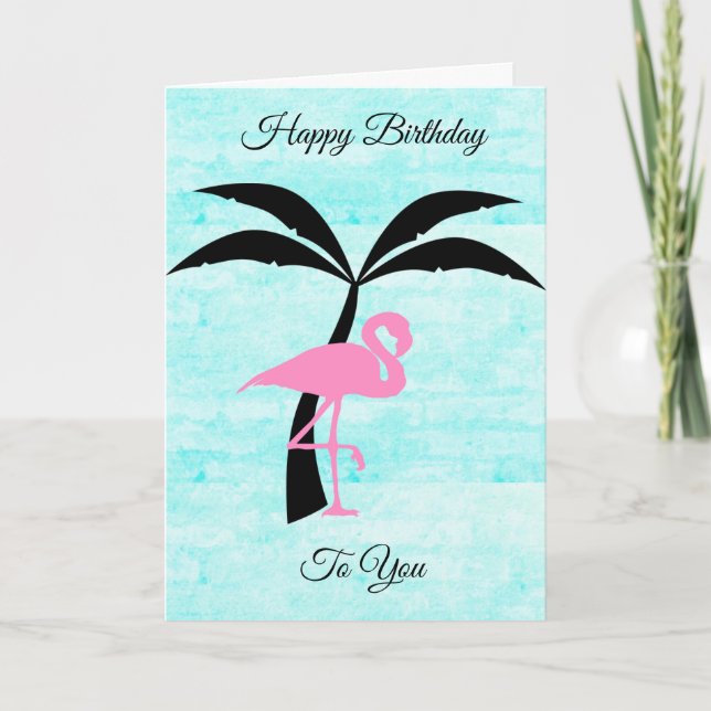 Joyeux Flamant rose d'anniversaire et carte Palm T (Devant)