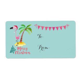 Joyeux Flamant rose Rose de Noël Avec Palm Tree Ca