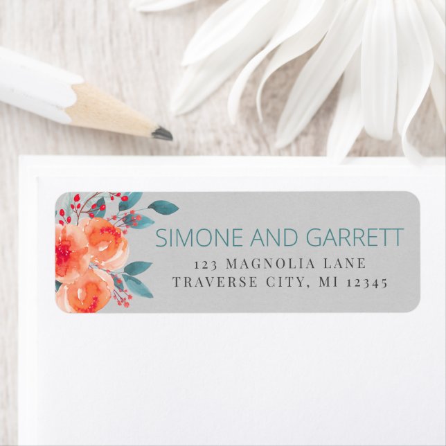 Joyeux Floral Orange et Turquoise Adresse de retou (En situation)
