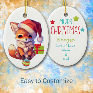 Joyeux Fox Enfants Noël Ornement en céramique