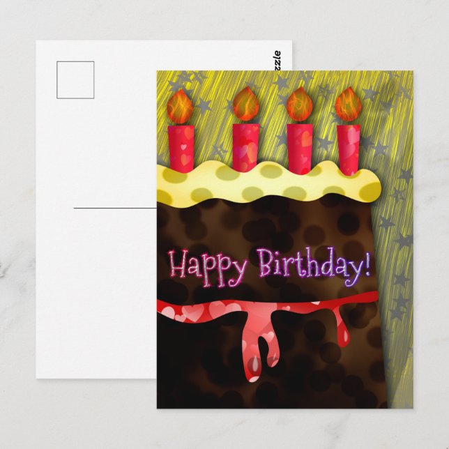 Joyeux gâteau au chocolat d'anniversaire | Carte p (Devant / Derrière)