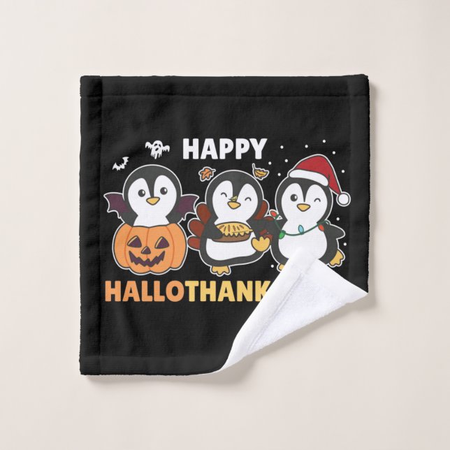 Joyeux Hallothanksmas Penguins Noël Penguin Wa (Gant de toilette)