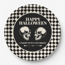 Joyeux Halloween Crânes Rieurs Assiette en Papier 