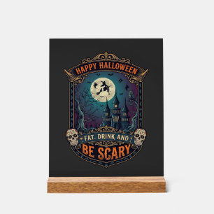 Joyeux Halloween Sorcière Château Crânes Gras Boir