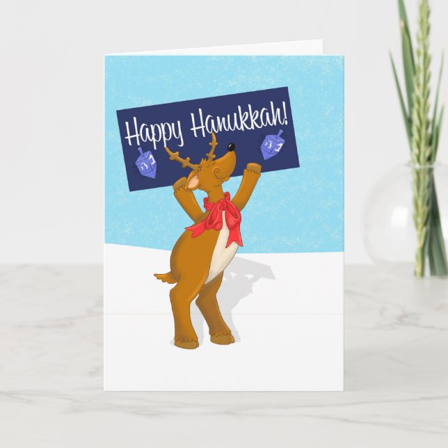 Joyeux Hanoukka Reindeer avec carte Hanoukka Sign (Devant)
