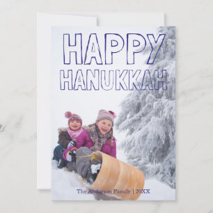 Joyeux Hanukkah Bloc Bleu - Carte de Hanukkah