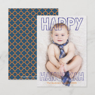 Joyeux Hanukkah Bloc Bleu - Carte de Hanukkah 3x5