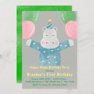 Joyeux Hippo Invitations d'anniversaire