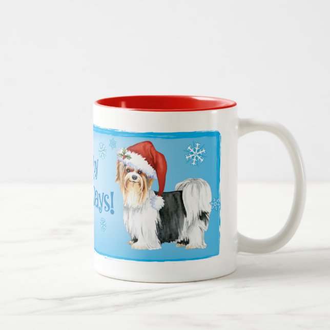 Joyeux Howlidays Biewer Terrier Mug à café à deux  (Droit)