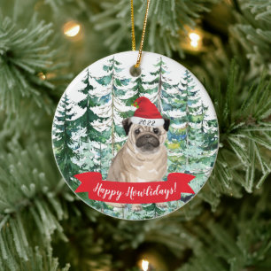 Joyeux Howlidays Carlin chien ornement de Noël