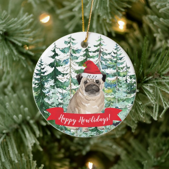 Joyeux Howlidays Carlin chien ornement de Noël (Arbre)