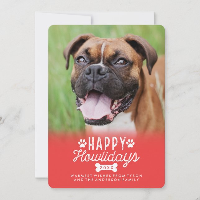 Joyeux Howlidays Carte photo de chien de Noël roug (Devant)