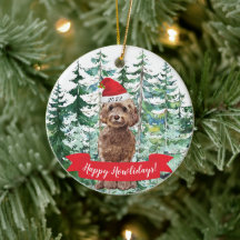 Joyeux Howlidays Chien Cockapoo Brun Ornement de N