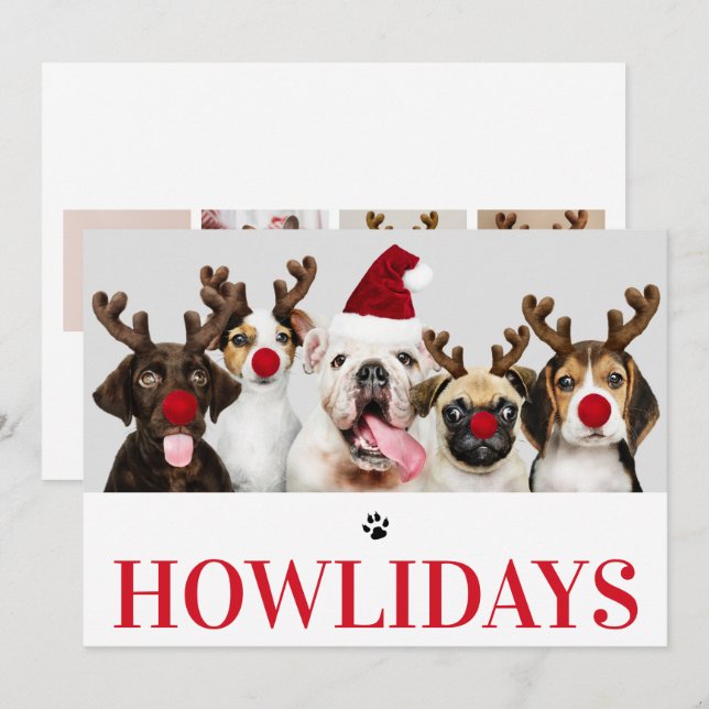 Joyeux Howlidays Chien Noël 5 Carte photo (Devant / Derrière)