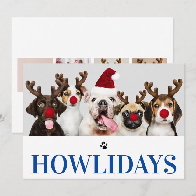 Joyeux Howlidays Chien Noël 5 Carte photo (Devant / Derrière)