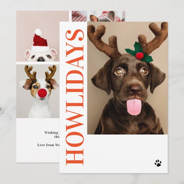 Joyeux Howlidays Chien Noël 5 Carte photo (Devant / Derrière)
