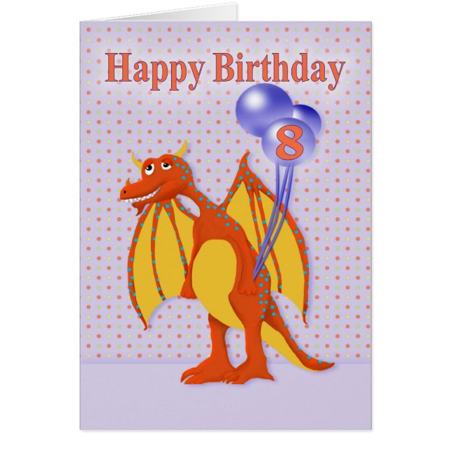 Joyeux Huit Anniversaire, Beau Dragon Cartoon (Devant)