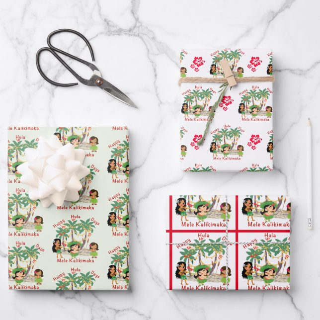 Joyeux Hula Days Envelopper des feuilles de papier (Recto)