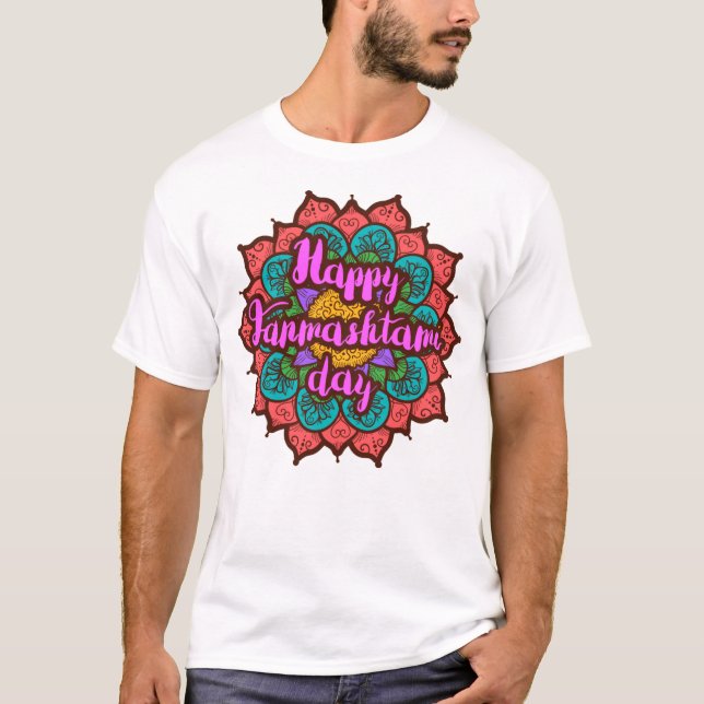 Joyeux Janmashtami dans un mandala. T-shirt (Devant)