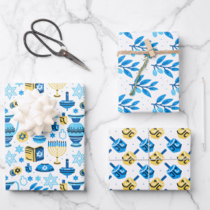Joyeux jeu de papier d'emballage Hanoukka de 3