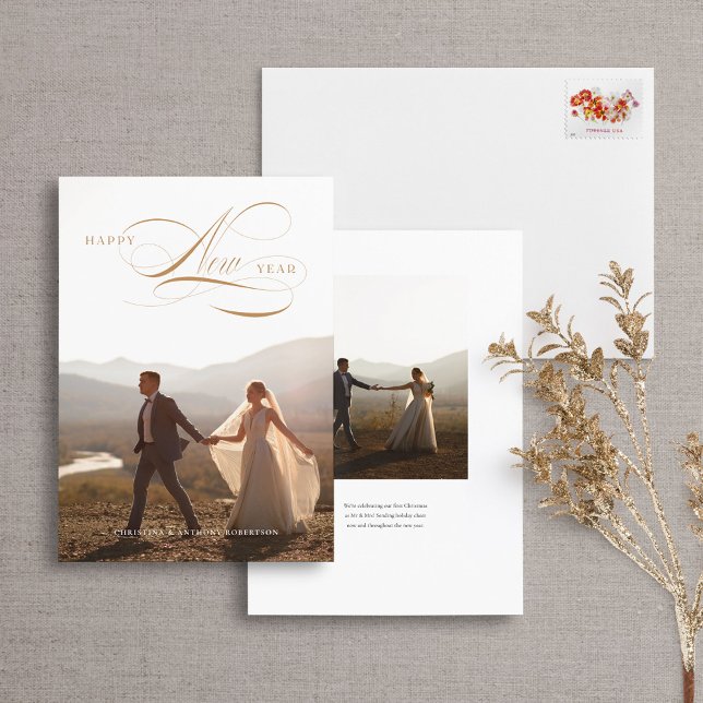 Joyeux Jour de l'An Script Holiday Carte photo com (Créateur téléchargé)