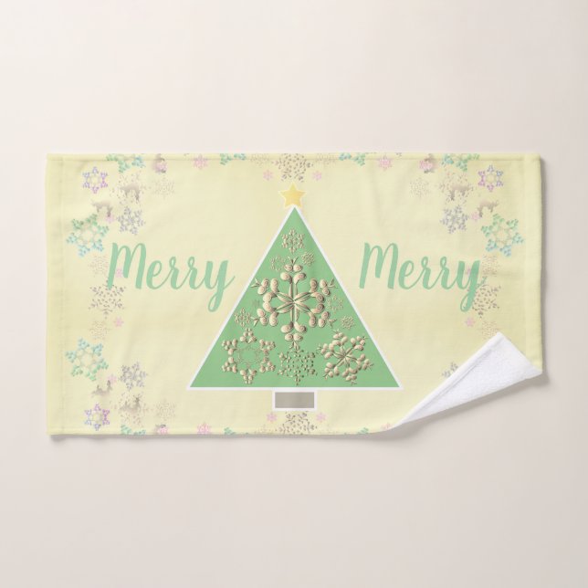 "Joyeux Joyeux" Arbre de Noël & Snowflakes (Serviette à main)