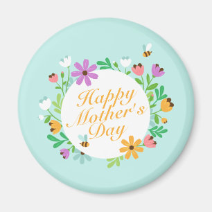 Joyeux Joyeux Fête des Mères Fleur Wreath   Magnet