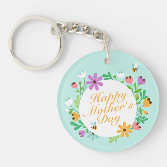 Joyeux Joyeux Fête des Mères Floral | PORTE - CLÉ (Devant)