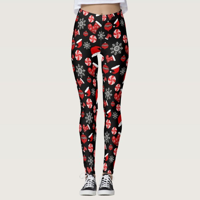 Joyeux Joyeux Joyeux Joyeux Blanc Noir Leggings (Devant)