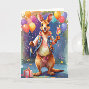 Joyeux kangourou coloré célébrant   Carte