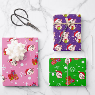 Joyeux Kitty papier d'enveloppement de Noël série 