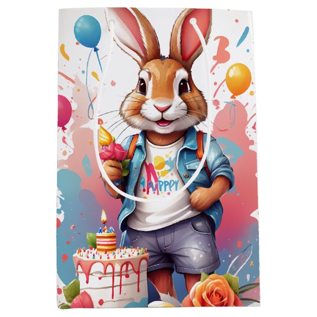 Joyeux lapin au gâteau | Sac cadeau (Devant)