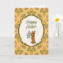 Joyeux lapin de Pâques avec carte de voeux Bouquet
