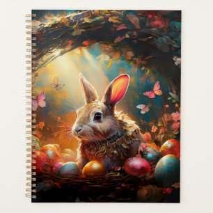 Joyeux lapin de Pâques avec oeufs de Pâques