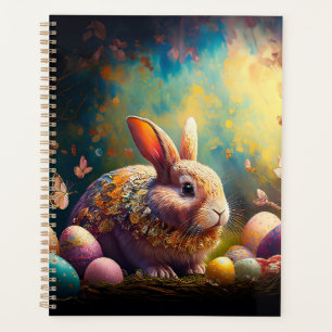 Joyeux lapin de Pâques avec oeufs de Pâques
