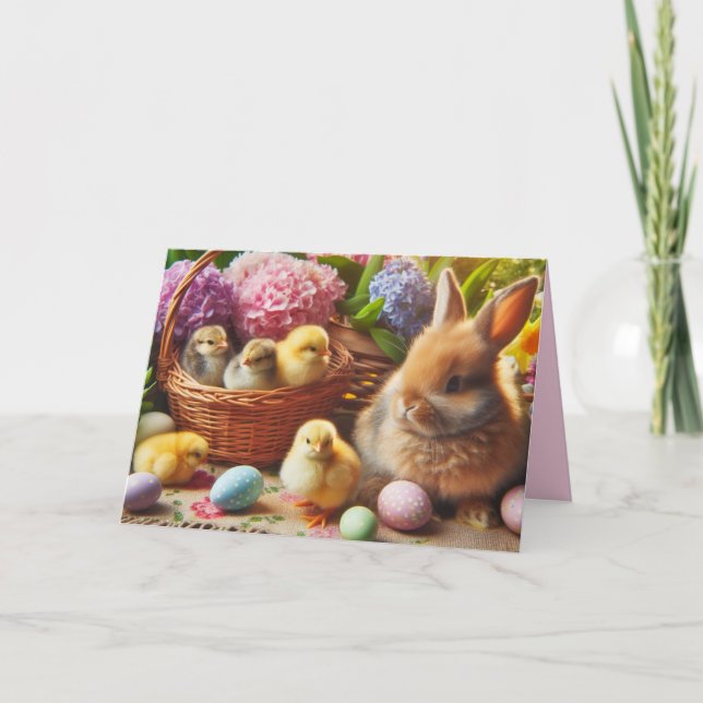 Joyeux lapin de Pâques et oeufs Carte de vacances  (Devant)
