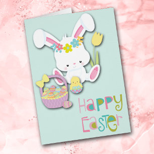 Joyeux lapin de Pâques, poussin et panier