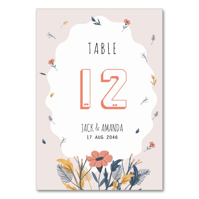 Joyeux Mariage Floral Numéro de table Carte Place  (Par défaut)