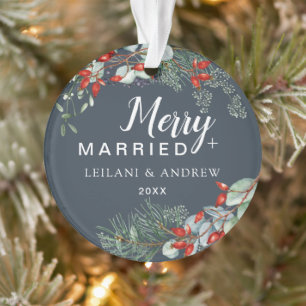 Joyeux marié Holly Greenery Noël gris