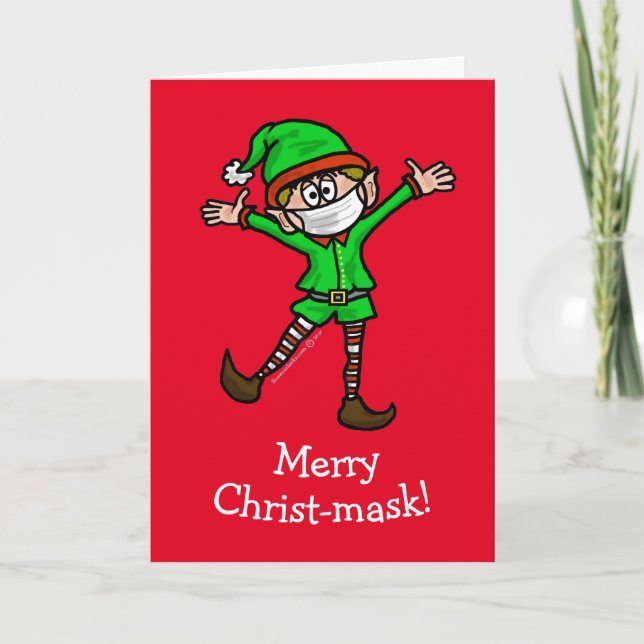 Joyeux masque-Christ COVID-19 Carte de Noël d'elfe (Devant)