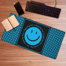 Joyeux Mat de bureau de sourire bleu
