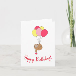 Joyeux mignon paresse avec ballons carte de voeux